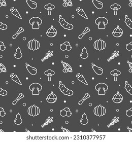 Seamless pattern, web banner with healthly food elements, Various Groceries. Blueberry Green Pea Carrot Cucumber Pear Watermelon Pumpkin Asparagus Mushroom Leek Eggplant Broccoli