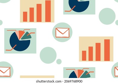 Seamless pattern for web design. Diagram,  email icons, marketing, business, statistic, finance