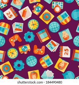 Seamless pattern with web and mobile icons.