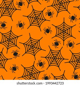 Seamless pattern with web and spider. Halloween holiday concept. Illustration for background, textile, print, card, invitation, wallpaper, fabric.
