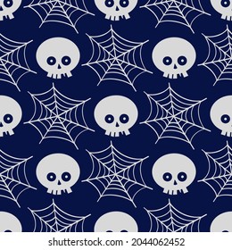 Seamless pattern of webs and skulls. Halloween. Vector illustration