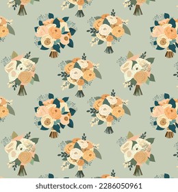 Seamless pattern with Wedding bouquet. Vector illustration in flat cartoon style.	