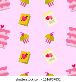 Seamless pattern wedding with cake and invitation card
