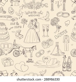 Seamless pattern with wedding icons, excellent vector illustration, EPS 10