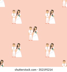 Seamless pattern of the wedding.Cartoon bride and groom.The wedding invitation. Valentine's day