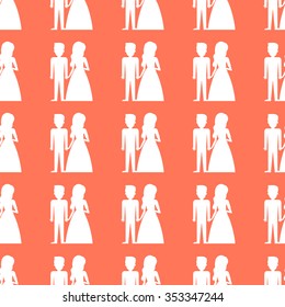 Seamless pattern of the wedding.Cartoon bride and groom.The wedding invitation. Valentine's day