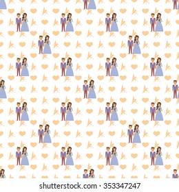 Seamless pattern of the wedding.Cartoon bride and groom.The wedding invitation. Valentine's day