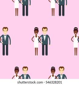 Seamless pattern of the wedding.Cartoon bride and groom.The wedding invitation. Valentine's day