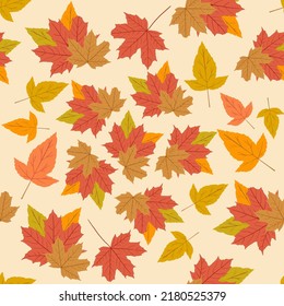 Seamless pattern wedge leaves. Autumn background. Flat style. Vector background.