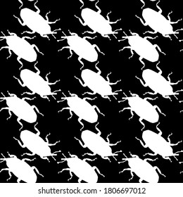 Seamless pattern with Weevil bugs. Endless background with beetles. Vector silhouette illustration.