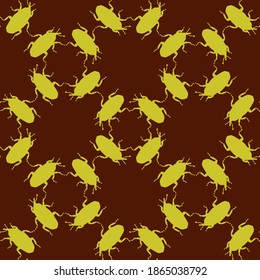 Seamless pattern with Weevil bugs. Endless background with beetles. Vector silhouette illustration.