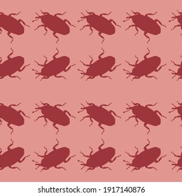 Seamless pattern with Weevil bugs. Endless background with beetles. Vector silhouette illustration.