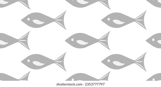Nahtloses Muster mit komischem Fisch im trendigen skandinavischen Stil. Nordische Natur, unendlicher Hintergrund. Design-Vorlage für Tapete, Gewebe, Stoffdruck. Vektorgrafik.