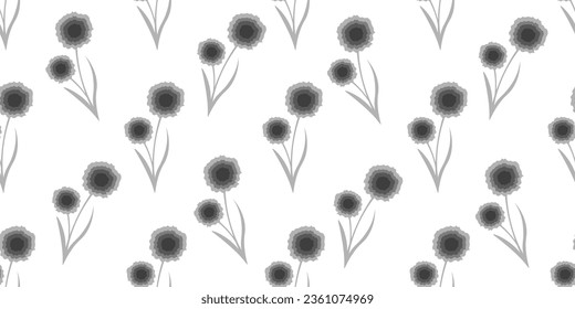 Seamless pattern with weird Spring Flower in Trendy Scandinavian style. Nordic nature endless background. Design template for wallpaper, fabric, textile print. Vector illustration.