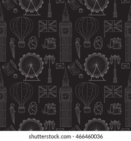 Seamless pattern with Welcome to Great Britain hand drawn icons. Doodle vector United Kingdom related collection