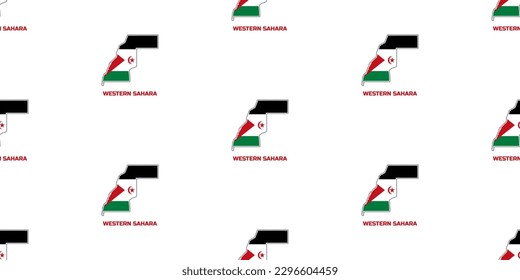 Seamless pattern of WESTERN SAHARA country map in  WESTERN SAHARA flag colors. With the caption of the country name "WESTERN SAHARA".
