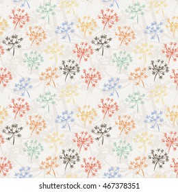Seamless pattern with wet dandelion or milfoil flowers. Floral stylish endless wallpaper.