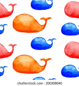 Seamless pattern with whale.  Can be used for wallpaper, background, surface textures, pattern fills, pack, web page. Sea pattern.