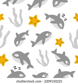 Seamless pattern with whale . Creative texture for fabric, wrapping, textiles, wallpaper, and apparel. Vector illustration