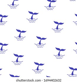 Seamless pattern whale tail ocean. 