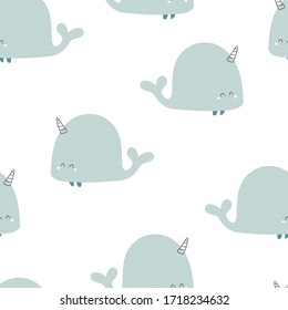 Seamless pattern with whale unicorn. colorful vector for kids. hand drawing, flat style. baby design for fabric, print, textile, wrapper
