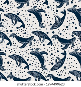seamless pattern with whale, vector design for paper, fabric and other surface