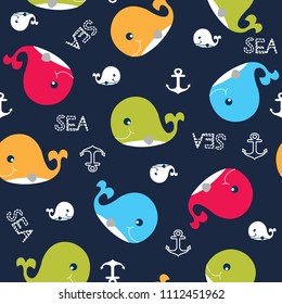 seamless pattern with whale vector illustration