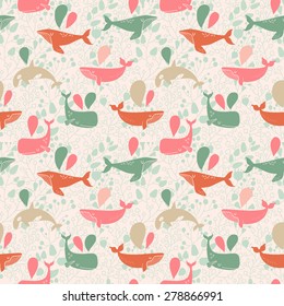 Seamless pattern of whales.