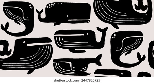 Seamless pattern with whales. Art pattern for wallpaper, web page background, surface textures.