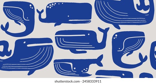 Seamless pattern with whales. Art pattern for wallpaper, web page background, surface textures.
