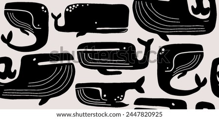 Seamless pattern with whales. Art pattern for wallpaper, web page background, surface textures.