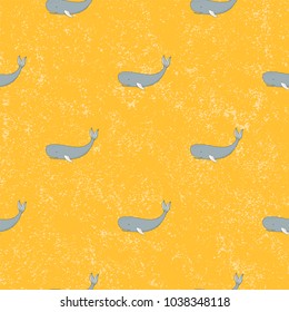 Seamless pattern whales background. Vintage vector illustration