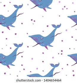 seamless pattern with whales and bubbles on white background. it can be used as wallpaper, background, print, textile design, notebooks, phone cases, packaging paper, and more.