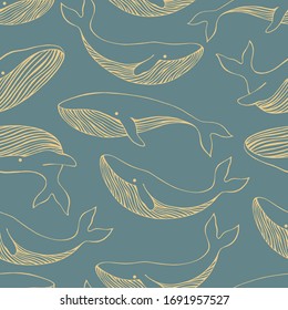 Seamless pattern with whales. Can be used for wallpaper, web page background, surface textures.