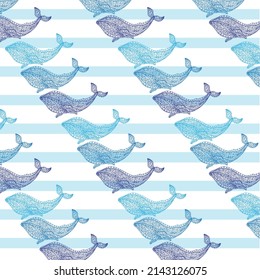 Seamless pattern with whales. Can be used for wallpaper, web page background, surface textures.
