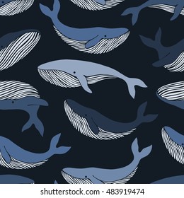 Seamless pattern with whales. Can be used for wallpaper, web page background, surface textures.