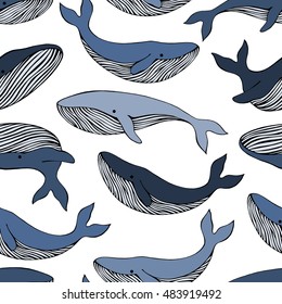Seamless pattern with whales. Can be used for wallpaper, web page background, surface textures.