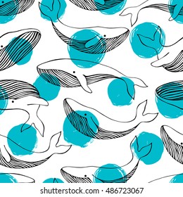 Seamless pattern with whales. Can be used for wallpaper, web page background, surface textures.