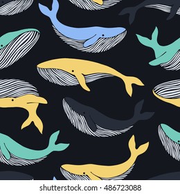 Seamless pattern with whales. Can be used for wallpaper, web page background, surface textures.