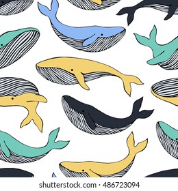 Seamless pattern with whales. Can be used for wallpaper, web page background, surface textures.