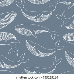 Seamless pattern with whales. Can be used for wallpaper, web page background, surface textures.