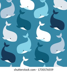 Seamless pattern with whales. Creative hand drawn texture for fabric, wrapping, textile, wallpaper, apparel. Vector illustration