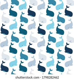 Seamless pattern with whales. Creative hand drawn texture for fabric, wrapping, textile, wallpaper, apparel. Vector illustration