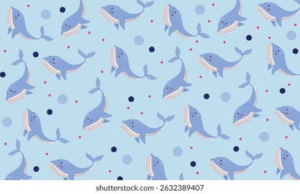 Seamless pattern with whales or cute fishes
