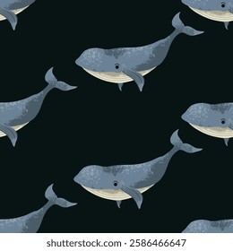 Seamless pattern with whales for kids. Vector.