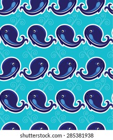 Seamless pattern with whales - ornamental background.