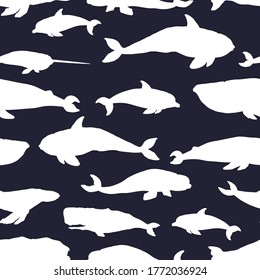 Seamless pattern with whales. Vector illustration.