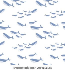 Seamless pattern with whales. Vector illustration. Cute baby background. Great for kids decor, wrapping paper, home textiles, notebook covers.