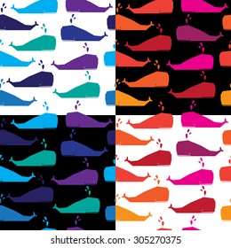 Seamless pattern with whales. Vector set background