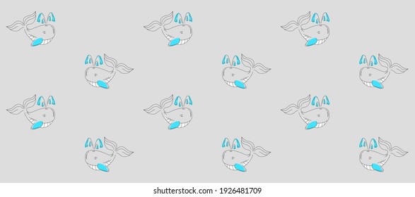 Seamless pattern with whales. For wallpaper, surface textures, print, greeting cards, textile, fabric decoration. Sea baby pattern with funny whales. Summer marina background. Stock vector. Cute fish.